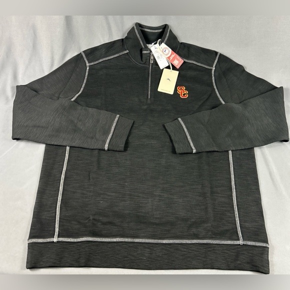 Tommy Bahama Golf Pullover USC Logo 1/4 Zip XLT Black Cotton Lyocell